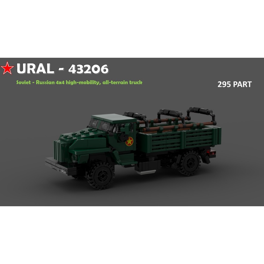 đồ chơi lắp ráp moc xe tải Ural - 43206 tỷ lệ 1/45 , đồ chơi moc non xe ural 4320 có tem dán