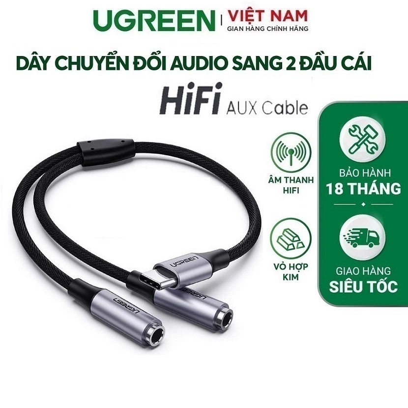 Cáp chuyển đổi Type C sang 2 cổng Audio 3.5mm chính hãng Ugreen 30732/30632/80154 dài 20cm - Bảo Hàn