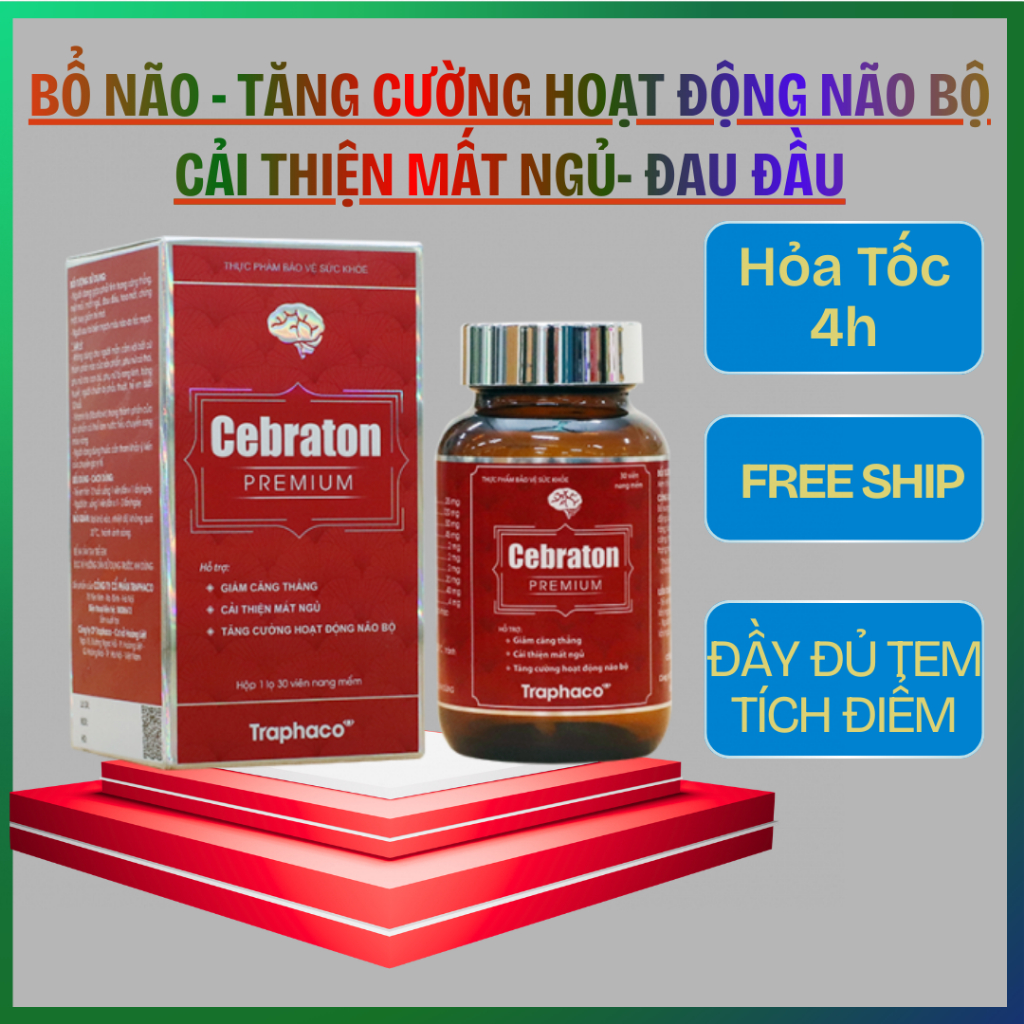 Cebraton Premium Traphaco hỗ trợ Bổ Não,Tăng Tập Trung, Giảm Căng Thẳng Đau Đầu Và Cải Thiện Mất Ngủ