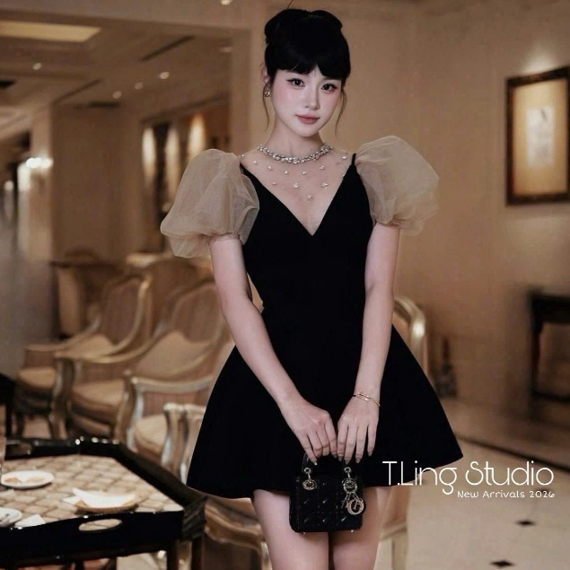 váy nữ sang chảnh,váy tiệc cưới sang chảnh áo lưới kèm váyy hottrend cao cấp B40