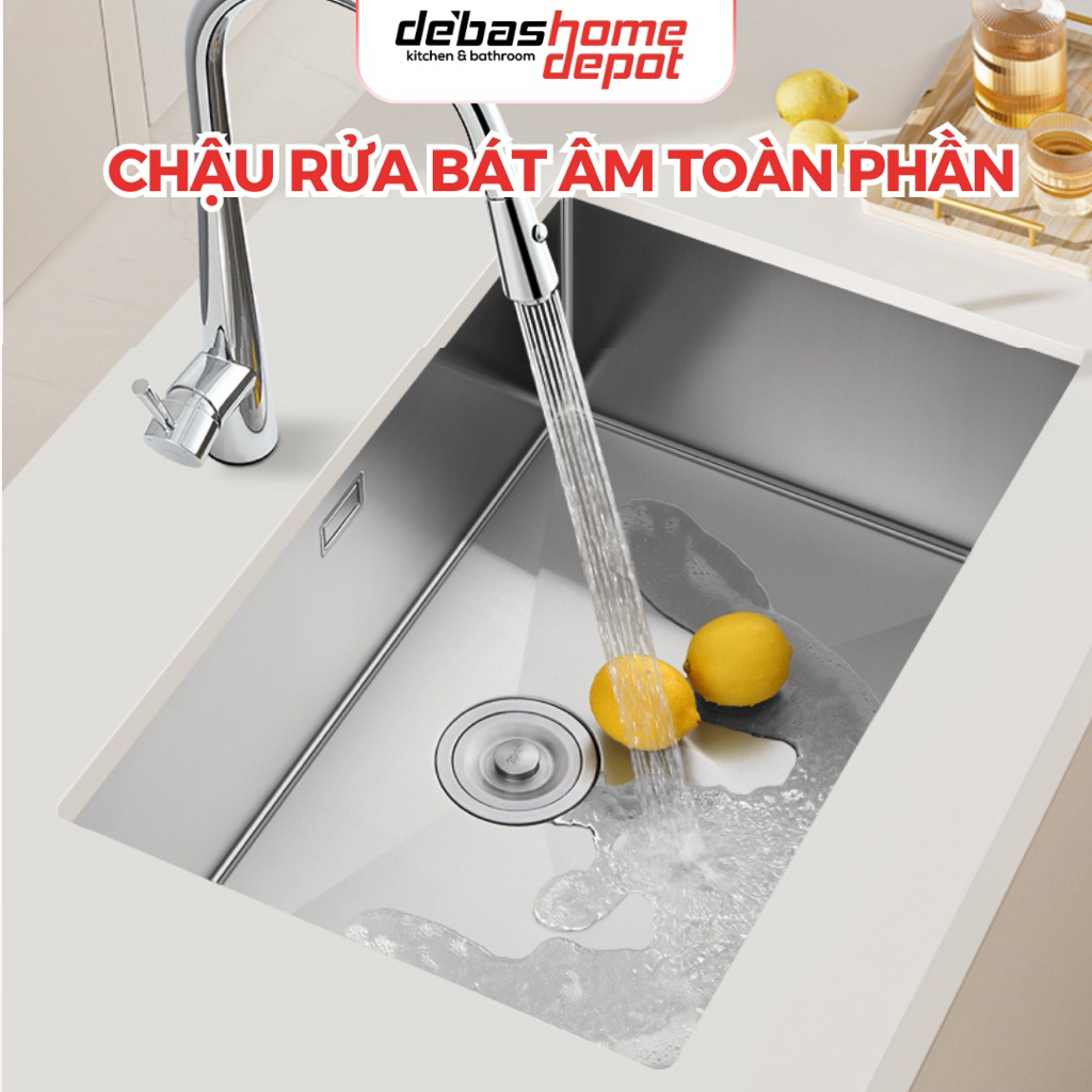 Chậu rửa bát âm bàn 1 hố 6045 6845 8044 DEBAS thép không gỉ cao cấp chậu đúc kèm rổ