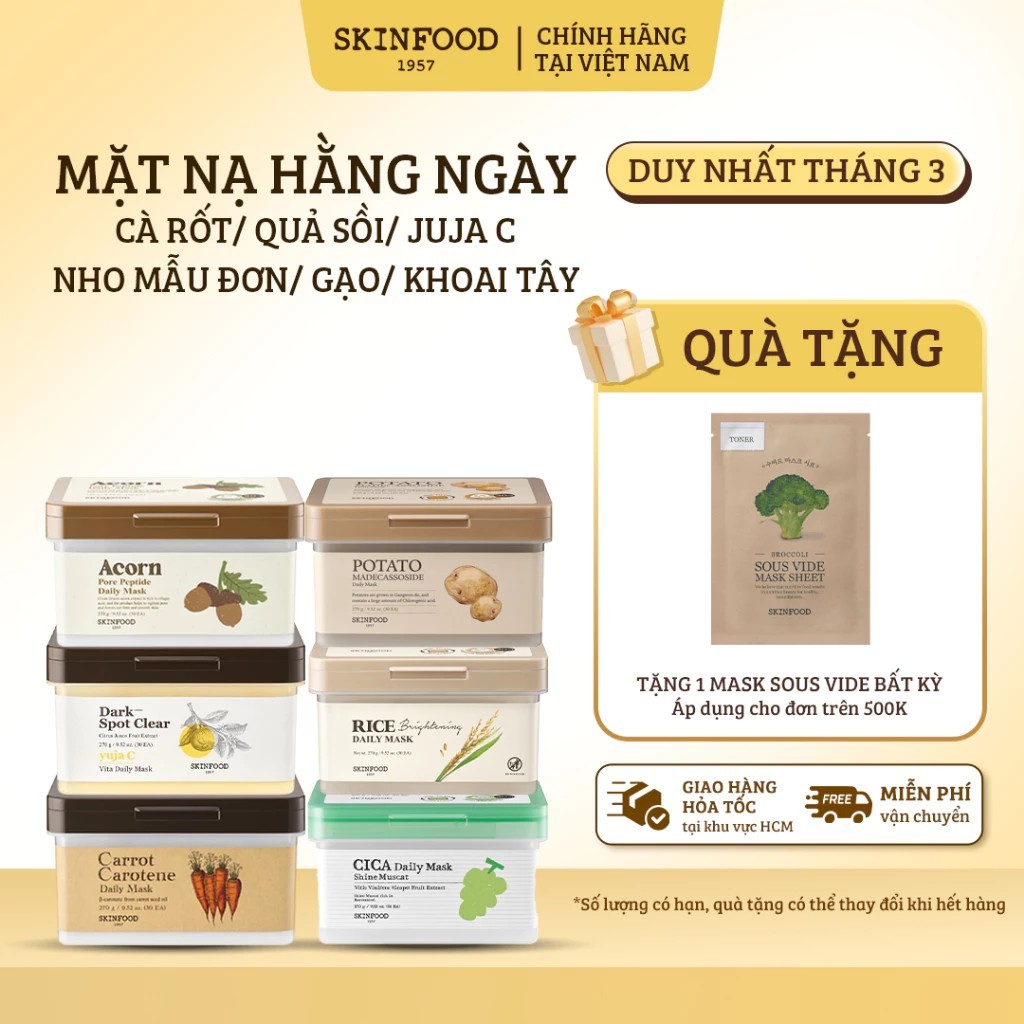 [Live] Hộp Mặt Nạ Dưỡng Da Hằng Ngày Cà Rốt/Quả Sồi/Quýt Skinfood Daily Carrot Carotone/Acorn Pore P