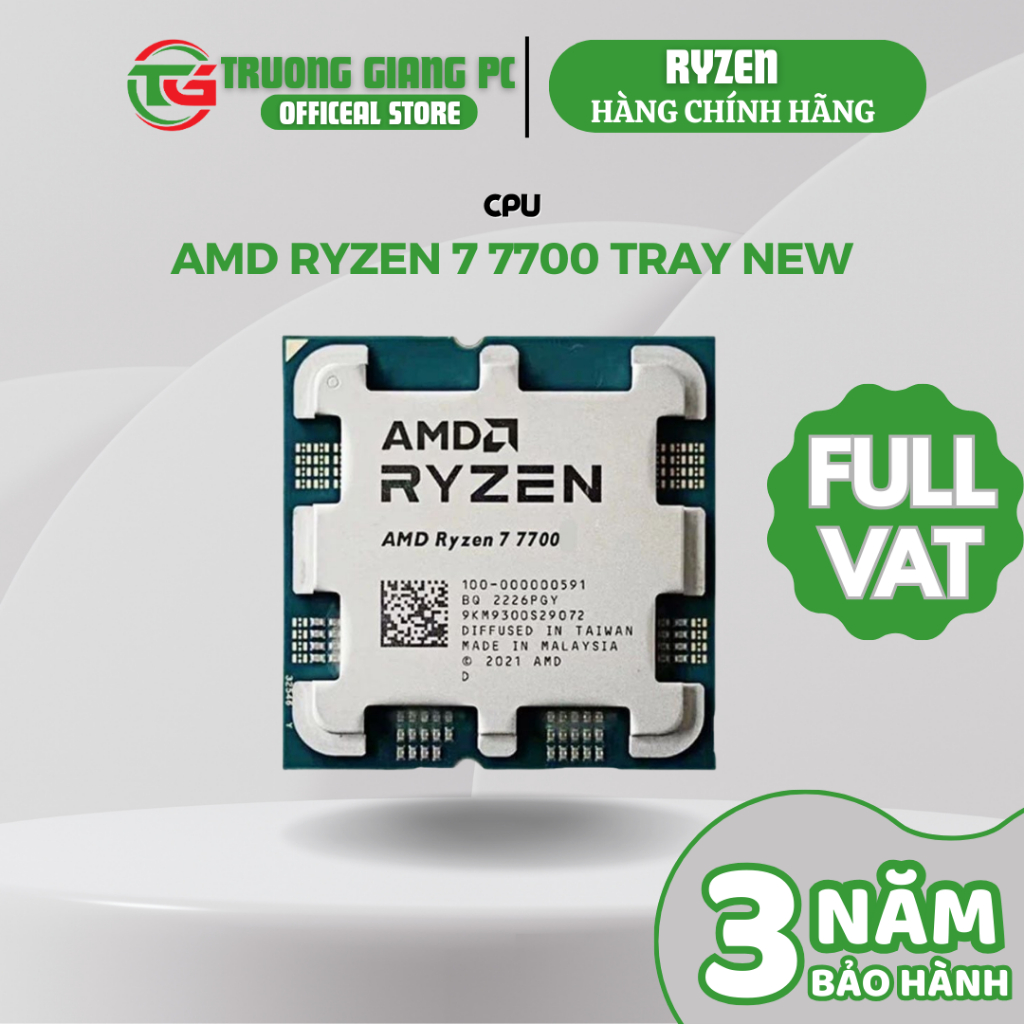 [SẢN PHẨM FULL VAT] CPU AMD Ryzen 7 7700 AM5 - New Tray (Chưa Gồm Fan) BẢO HÀNH CHÍNH HÃNG 36 THÁNG