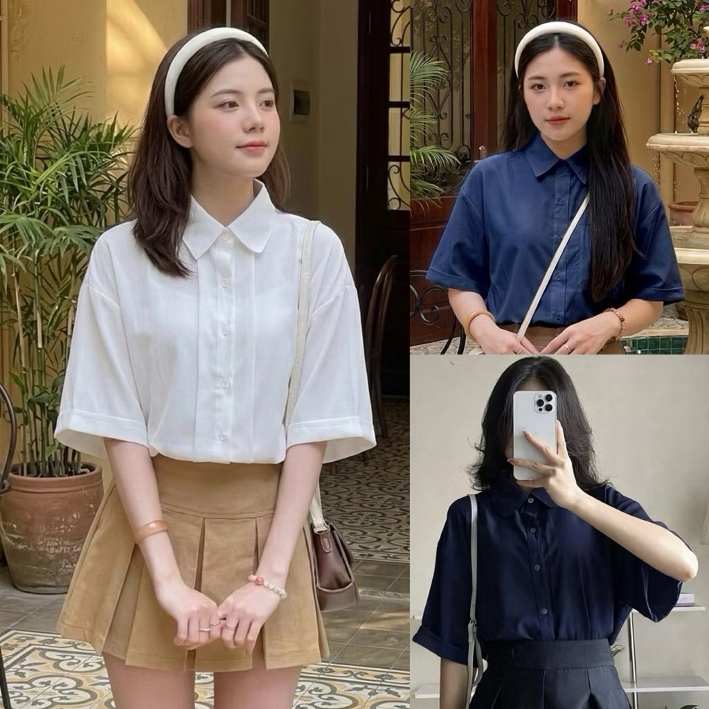 Áo sơ mi form rộng tay ngắn phong cách cá tính thoáng mát TIMI SHOP MIHO22