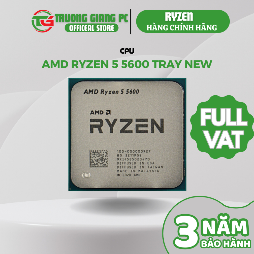 [SẢN PHẨM FULL VAT] CPU AMD Ryzen 5 5600 AM4 - New Tray (Chưa Gồm Fan) BẢO HÀNH CHÍNH HÃNG 36 THÁNG
