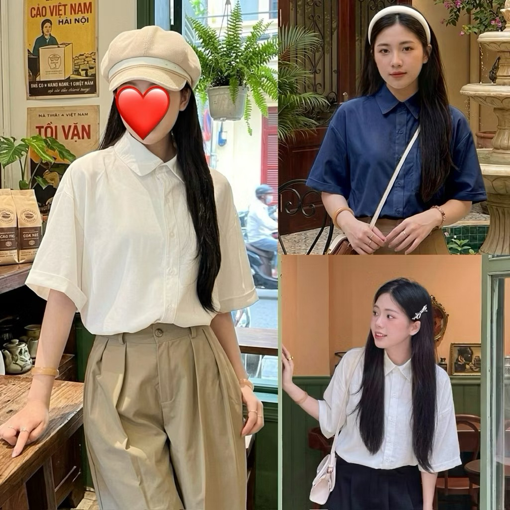 Áo sơ mi cổ bẻ form rộng tay cộc basic đơn giản thoáng mát mùa hè TIMI SHOP MIHO22