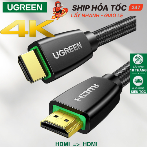 Cáp Hdmi 2.0 Ugreen Hdmi to Hdmi 2 Đầu Dương Phân Giải 4K Tốc Độ Truyền 18Gb