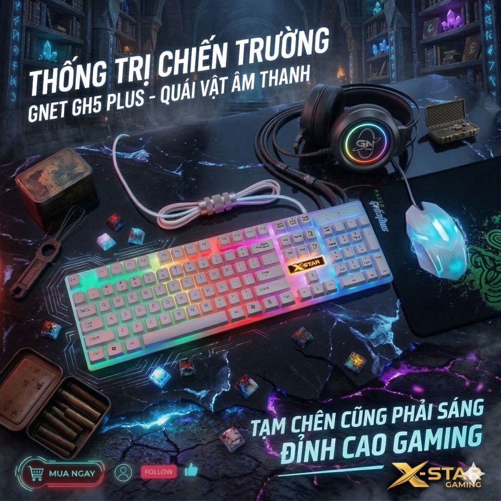 Combo Bàn Phím Chuột Xstar X25 + Tai nghe Gnet GH5 Plus mic ngắn