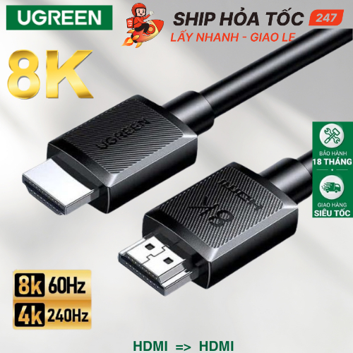 Cáp HDMI 2.1 Ugreen Hdmi to Hdmi 2 Đầu Dương - Hỗ Trợ 8K@60Hz, 4K@240Hz, Tốc Độ 48Gbps