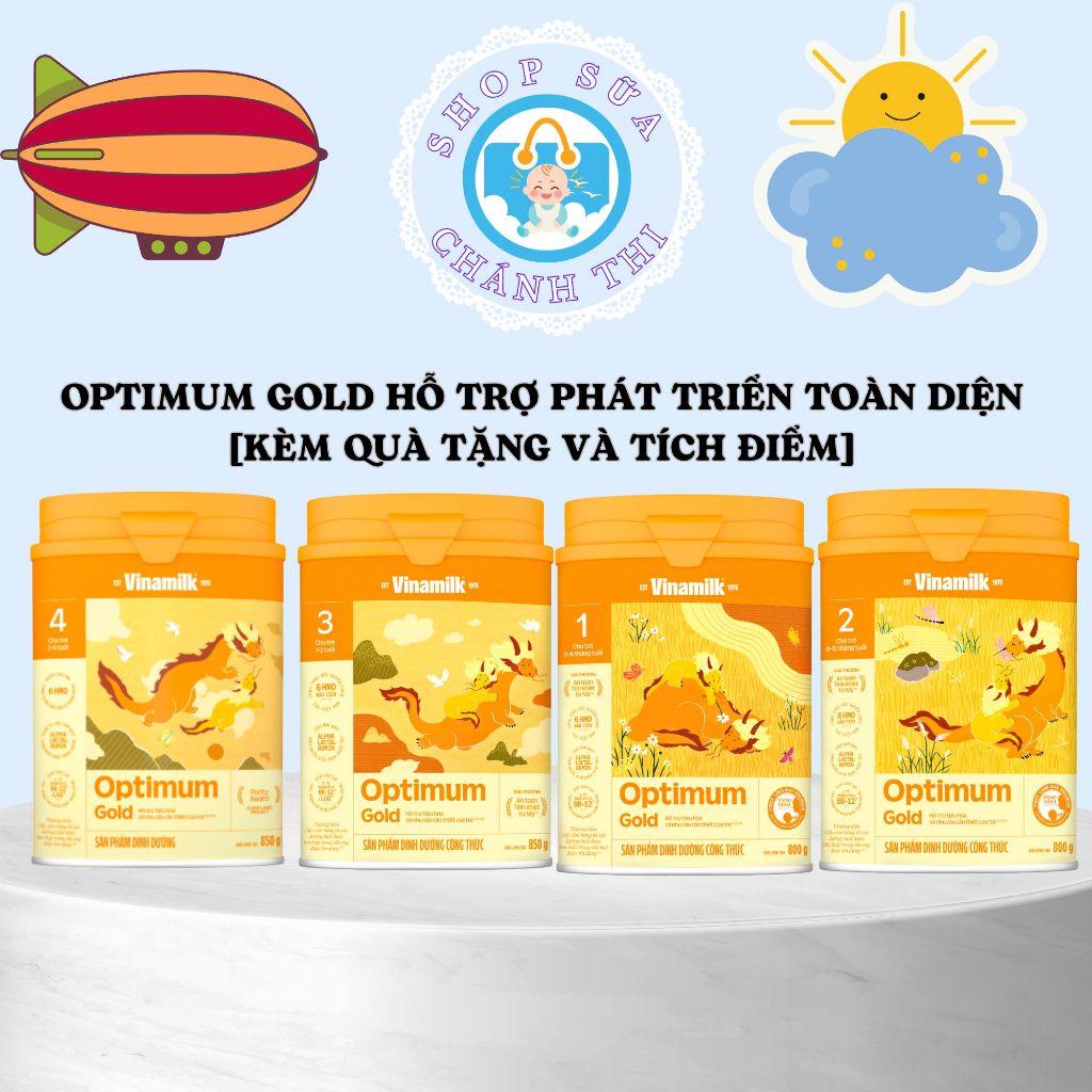 Combo 10 Lon Optimum Gold 1, 2, 3, 4,Sữa Optimum Gold Hỗ Trợ Chiều Cao Và Trí Tuệ ( 800/400g ) [Kèm 