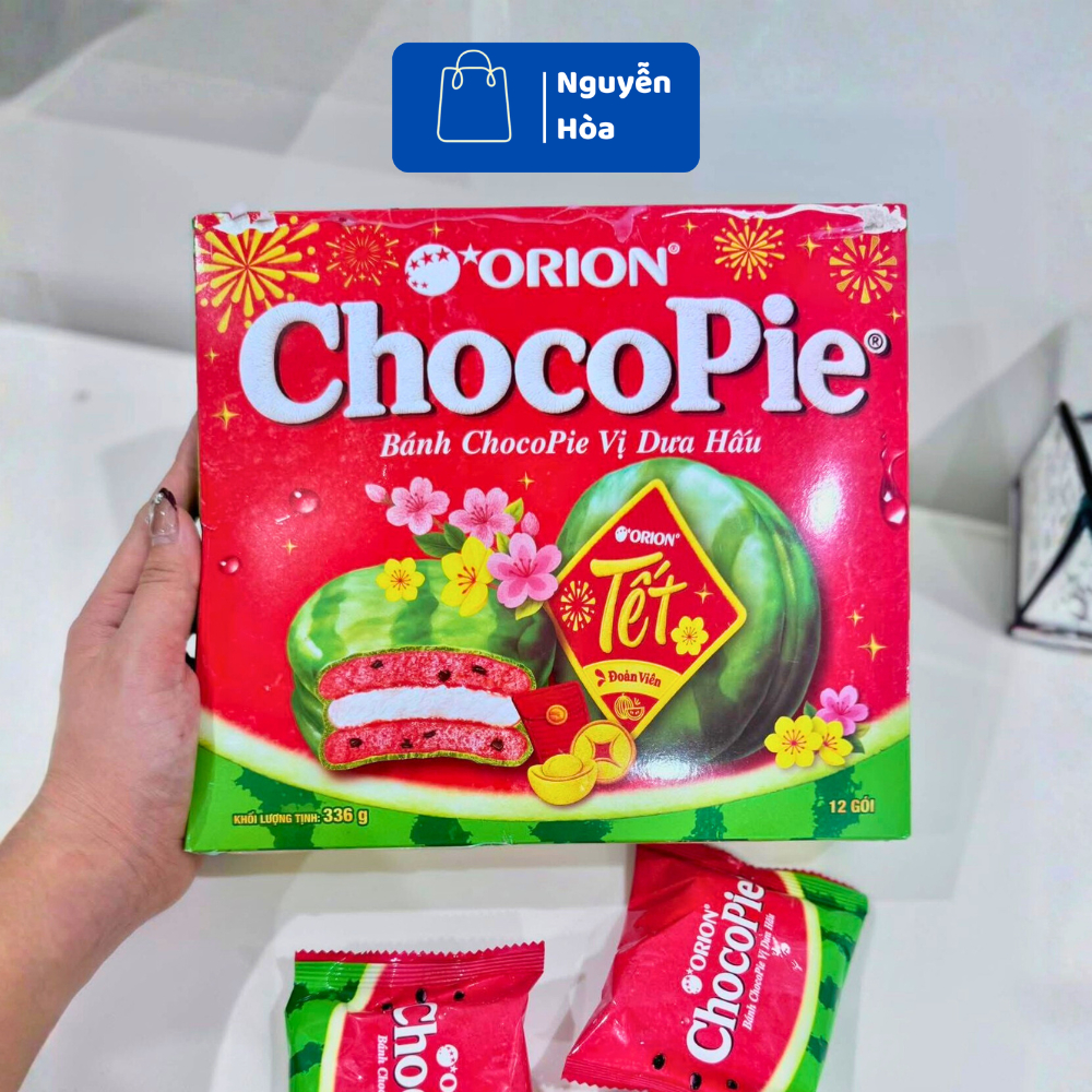 Combo 3 Hộp Bánh ChocoPie Orion Vị Dưa Hấu (Hộp 12 Gói) - Bánh Lễ Tết Đoàn Viên Thơm Ngon, Độc Đáo