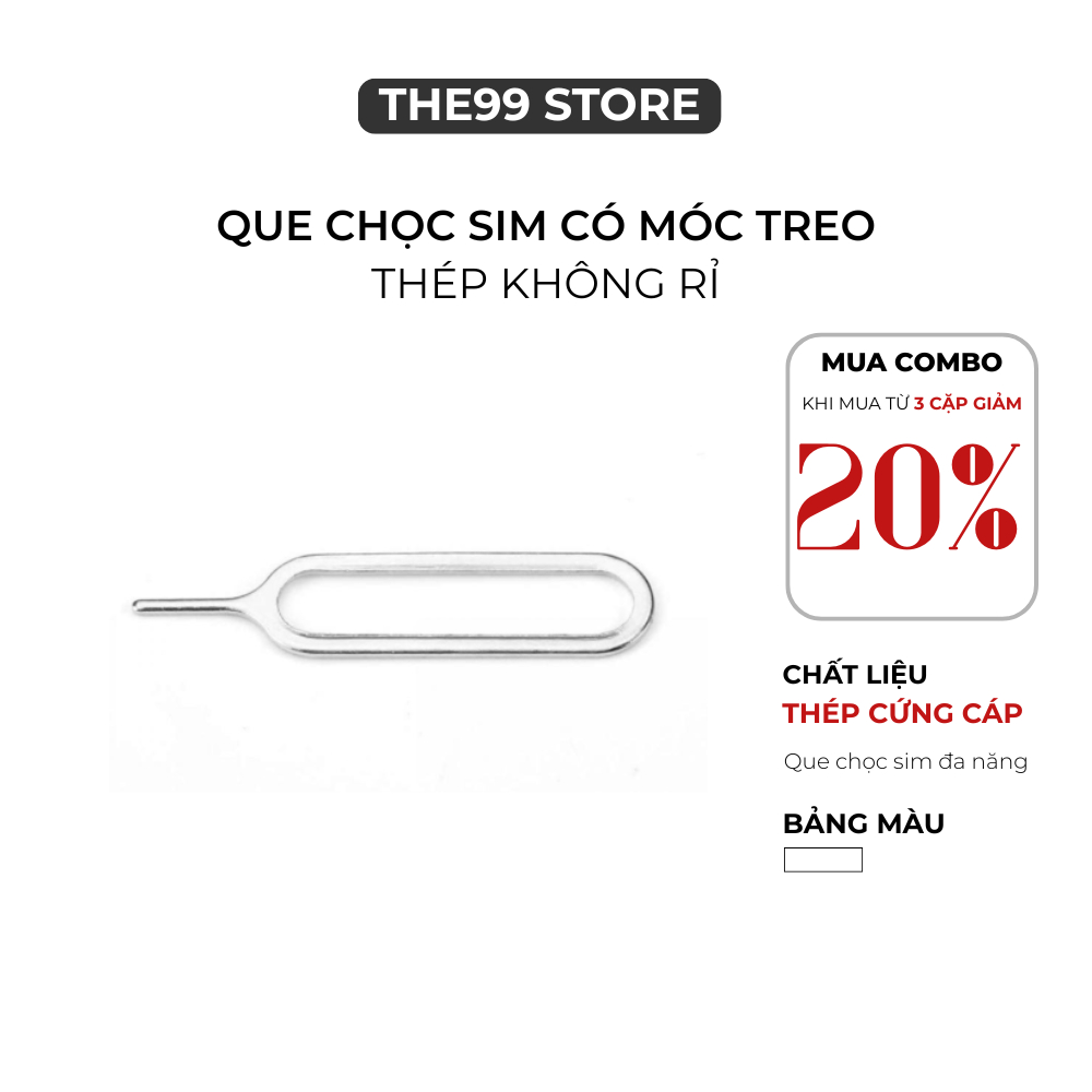 Que Chọc SIM Điện Thoại Thép Không Rỉ Có Móc Treo Dụng Cụ Mở Khay SIM - THE99 STORE