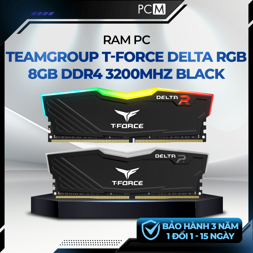 RAM PC TeamGroup T-Force Delta RGB 8GB DDR4 3200MHz Black | RAM Desktop Bus 3200 | LED RGB Gaming