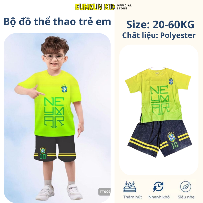 Set thể thao đá banh bé trai in 3D số 10 co giãn 4 chiều TT0027 20-60kg. KunKun Kids. Đồ đá bóng