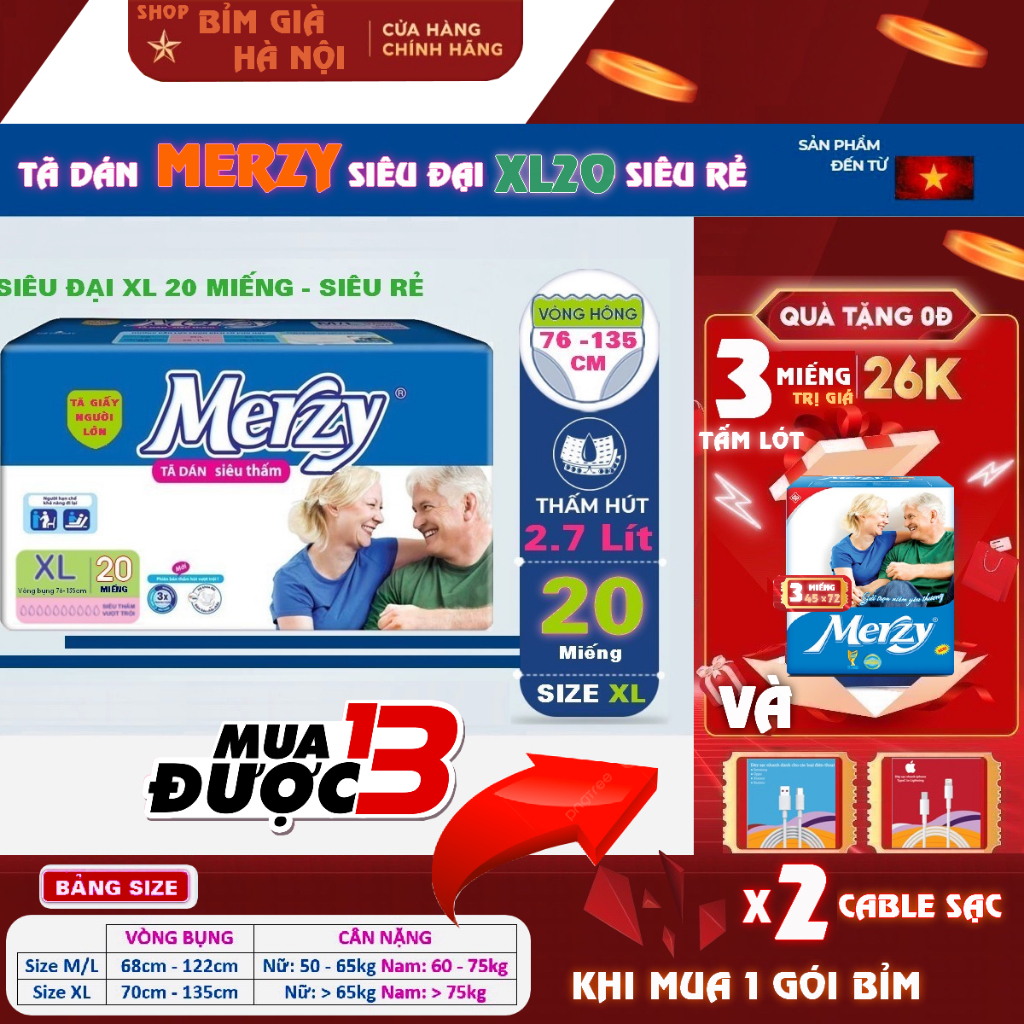 (Sỉ 100m) Bỉm già Merzy ML20 XL20 M29 siêu thấm #caryn #merzy #bỉm merzy #tã merzy #sunmate #sunamte
