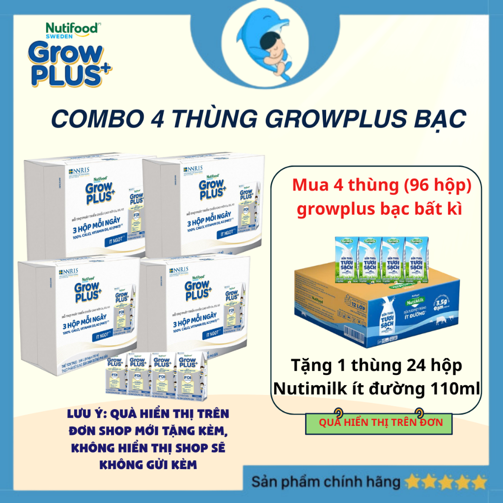 [Combo 4 thùng bạc ] Sữa Bột Pha Sẵn Nutifood Sweden Grow plus+ Cao lớn vượt trội 110ml/180ml MECAHE
