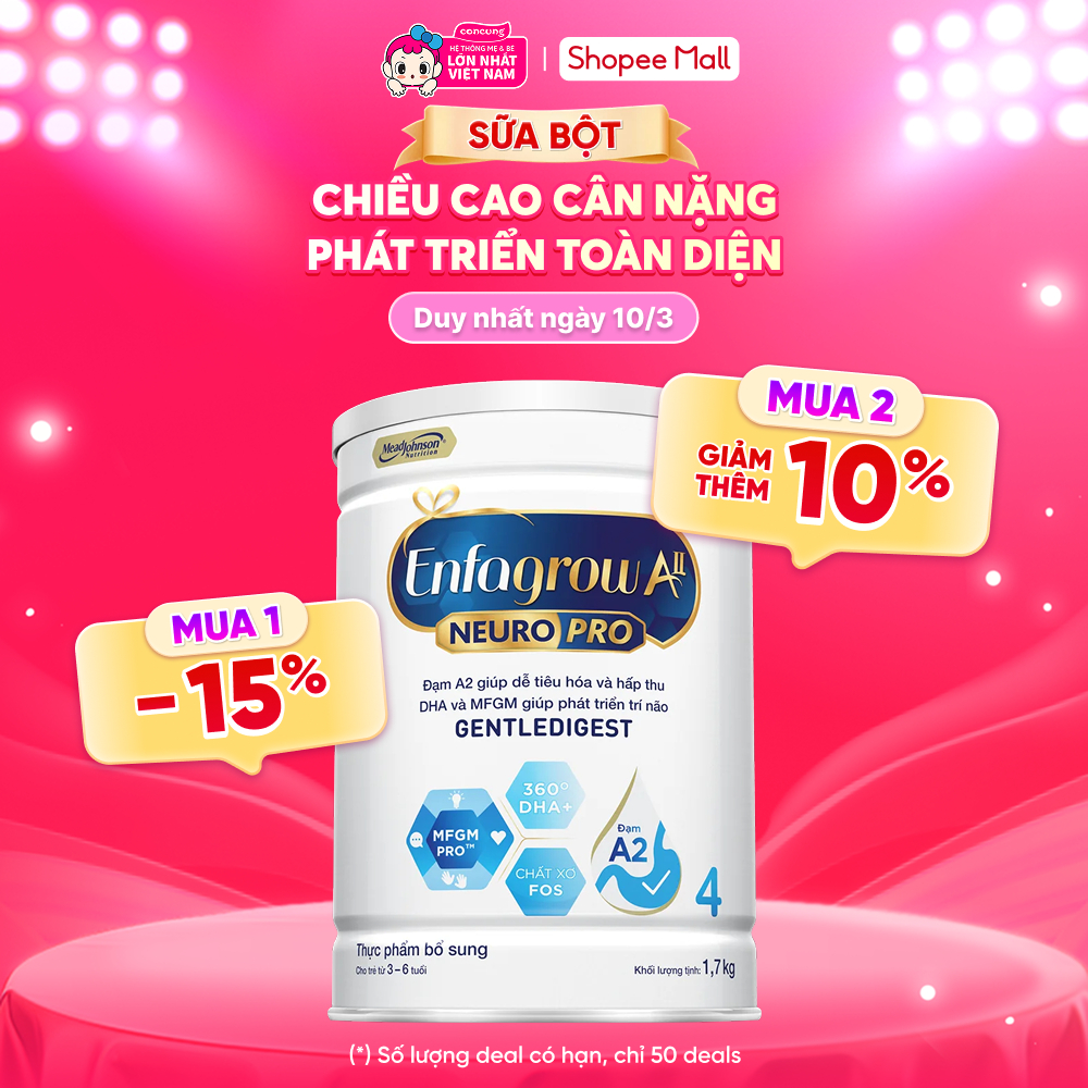 Sữa Enfagrow A2 Neuro Pro số 4 1.7 kg (3 - 6 tuổi)