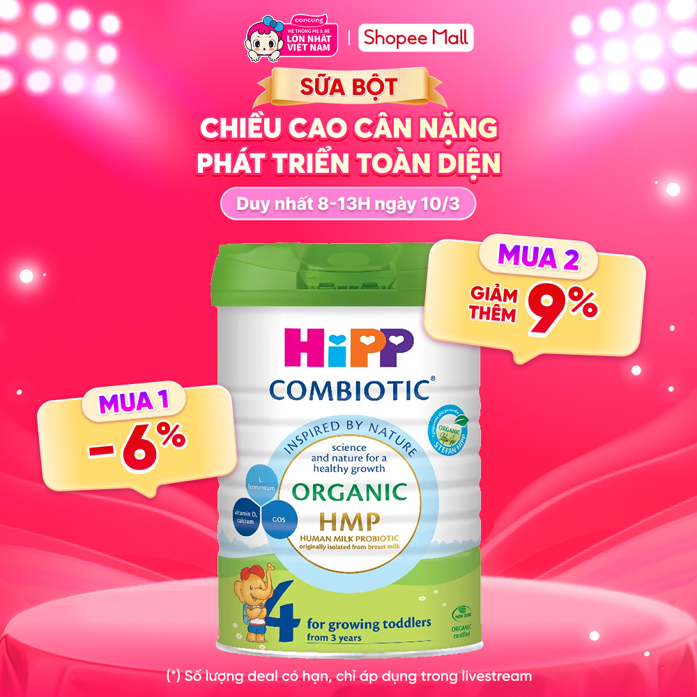 Sữa HiPP Organic Combiotic số 4 800g (từ 3 tuổi)