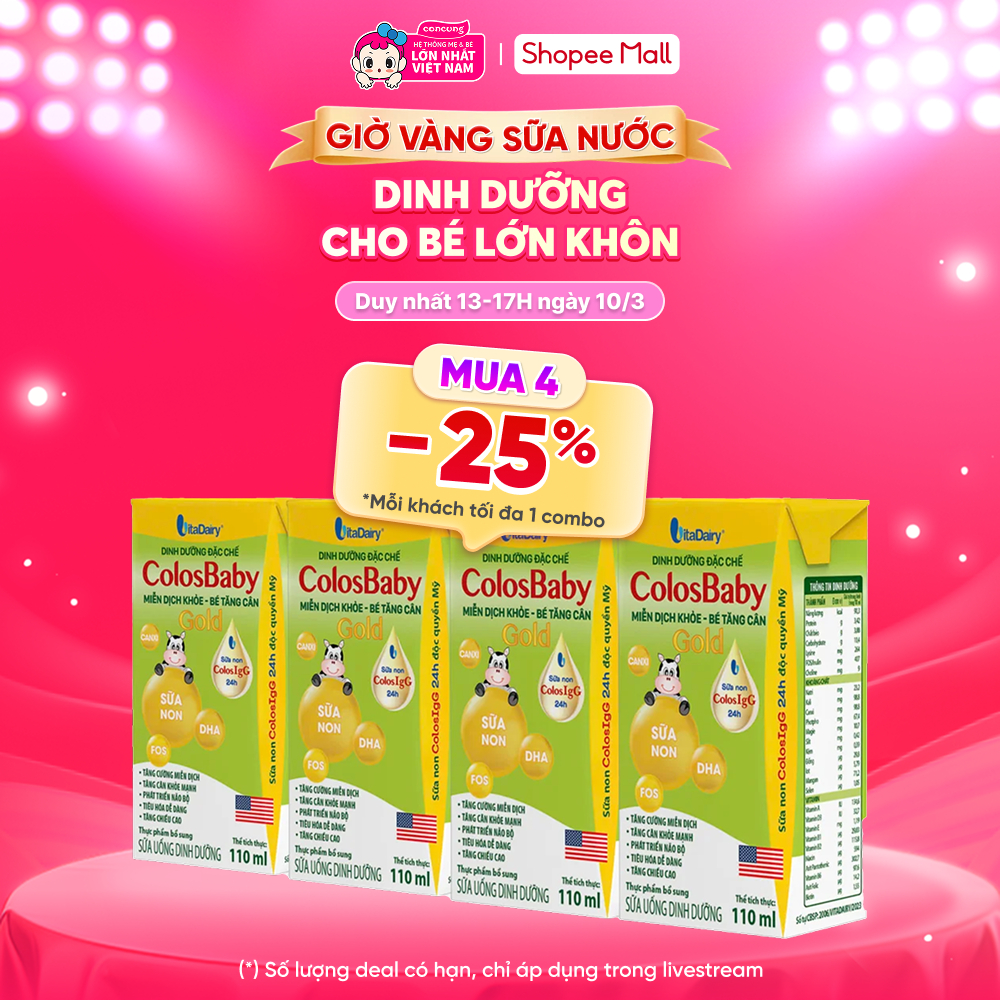 Sữa uống dinh dưỡng Colosbaby 110ml, lốc 4 hộp (trên 1 tuổi)