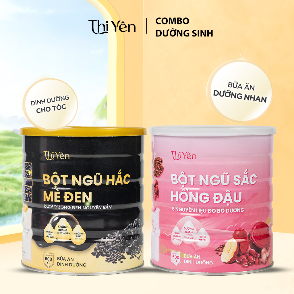 Combo 2 (1 Bột Ngũ Hắc Mè Đen + 1 Bột Ngũ Sắc Hồng Đậu) - Bữa Sáng & Bữa Phụ Tiện Lợi, Dưỡng Sinh Từ Thực Vật