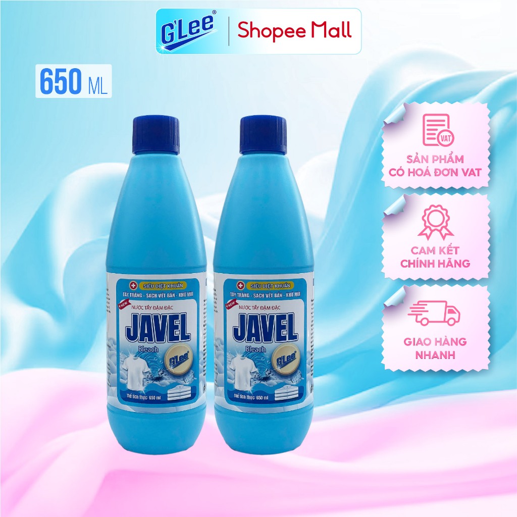 [Top Bán Chạy] Combo 2 Nước Tẩy Quần Áo Đậm Đặc Javel G'Lee Tẩy Mọi Vết Bẩn và Diệt Khuẩn Hiệu Quả - Chai 650ml