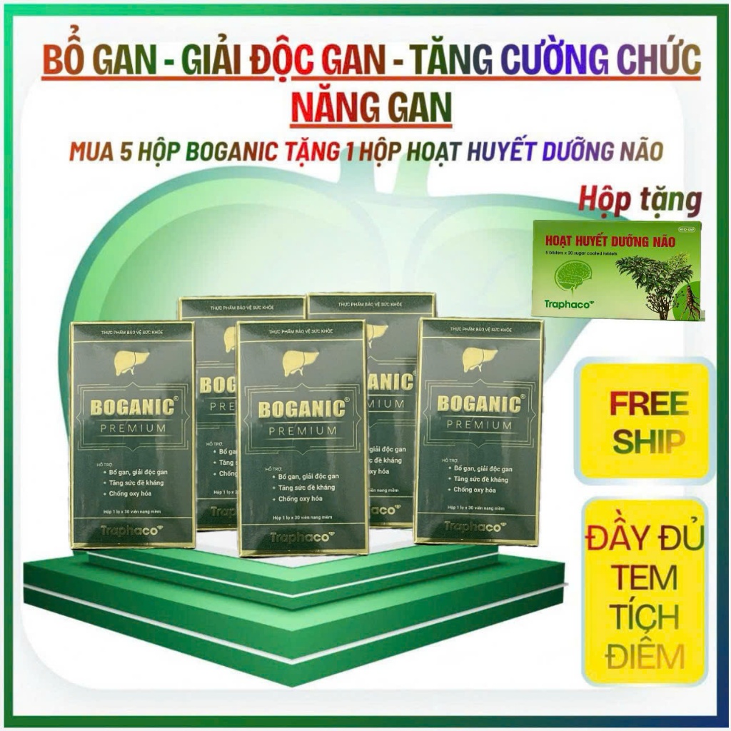 [Combo 5 Hộp][30V] Bổ gan BOGANIC PREMIUM TRAPHACO tặng 1 hộp hoạt huyết dưỡng não traphaco(100V)