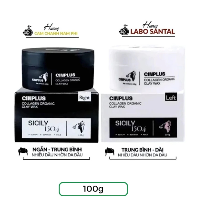 [DEAL GIỚI HẠN] Sáp vuốt tóc nam SICILY CINPLUS CLAY WAX 100gr Left Trắng , Right Đen - Cinplus