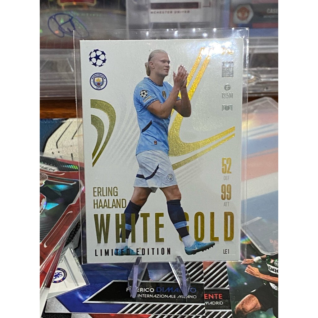 Thẻ cầu thủ Erling Haaland Match Attax Extra 2024/25 Manchester City White Gold Limited Edition