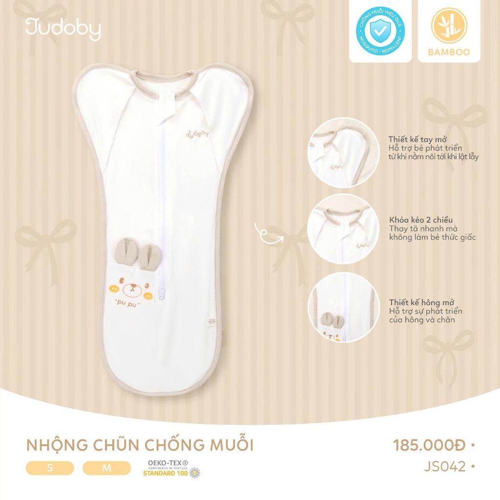 Judoby - Dokma Nhộng Chũn Cho Bé Vải Bamboo, Vải Tăm Sợi Tre Khóa 2 Chiều Co Giãn Chống Giật Mình Gi