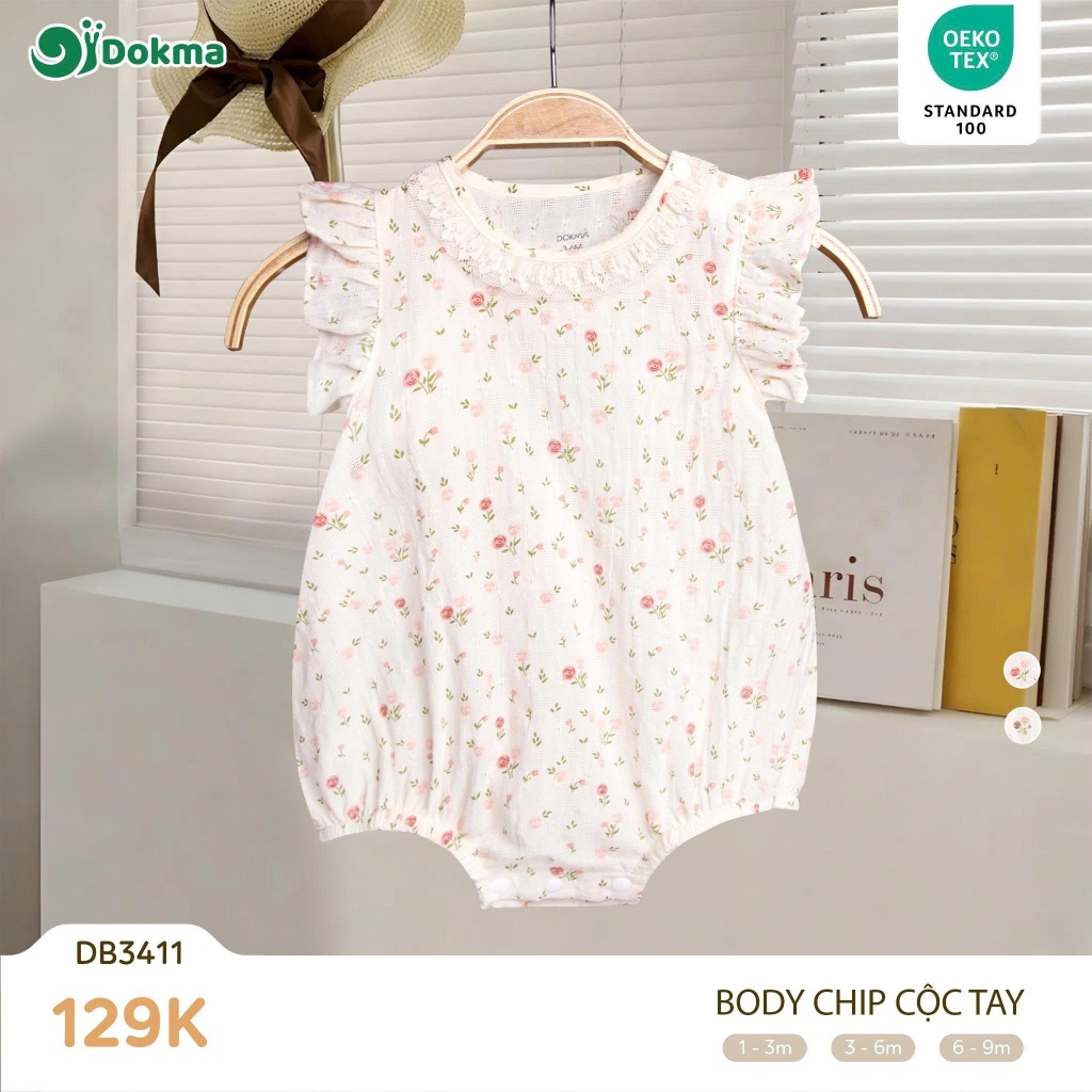 Dokma Bộ Body, Bodychip Vai Chồm Vải Cotton Organic Mềm Mịn Dễ Thương Cho Bé Trai Và Bé Gái Chính Hã