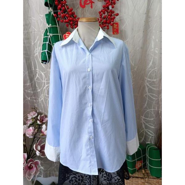 MIO LADY thanh lý - Áo sơ mi sọc phối bâu trắng bymo - SIZE M