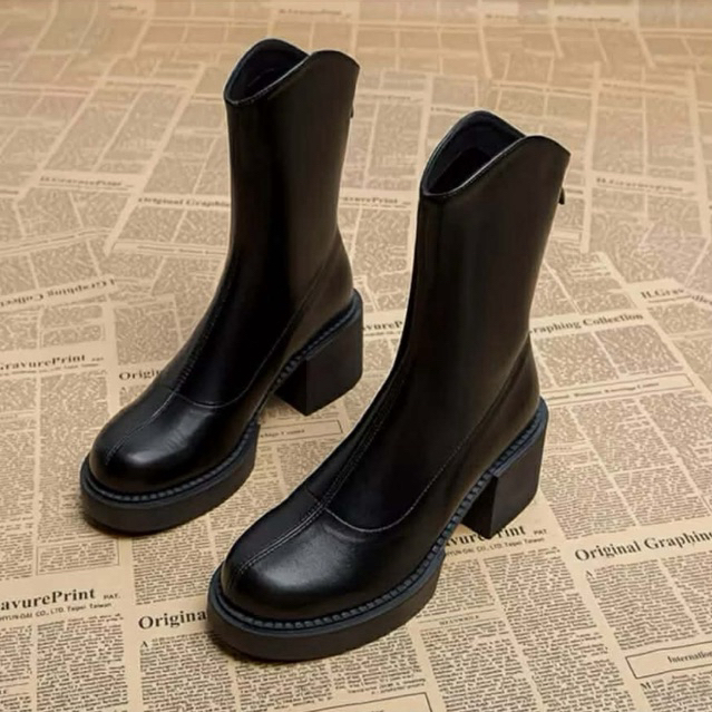 Booot -pots Nữ Cổ  thập from Vừa mõm Tròn Đế Vuông  Lót Da nhung hàng cao cấp