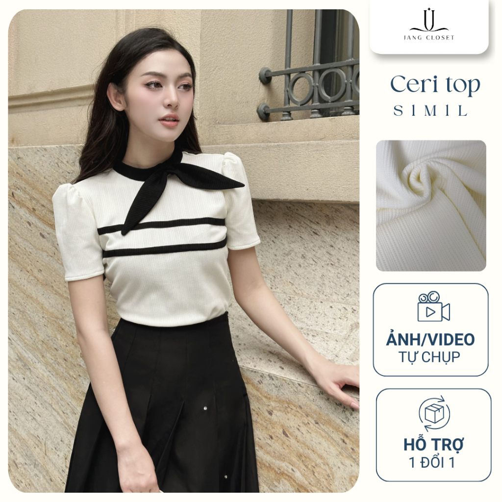 [JANGCLOSET] Áo thun gân cộc tay thanh lịch sang trọng Jang Closet phù hợp đi làm đi chơi CERI TOP