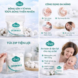 Gói 100 Viên Bông Gòn Niva - Bịt Tai Cho Mẹ Sau Sinh, 100% Bông Thiên Nhiên An Toàn