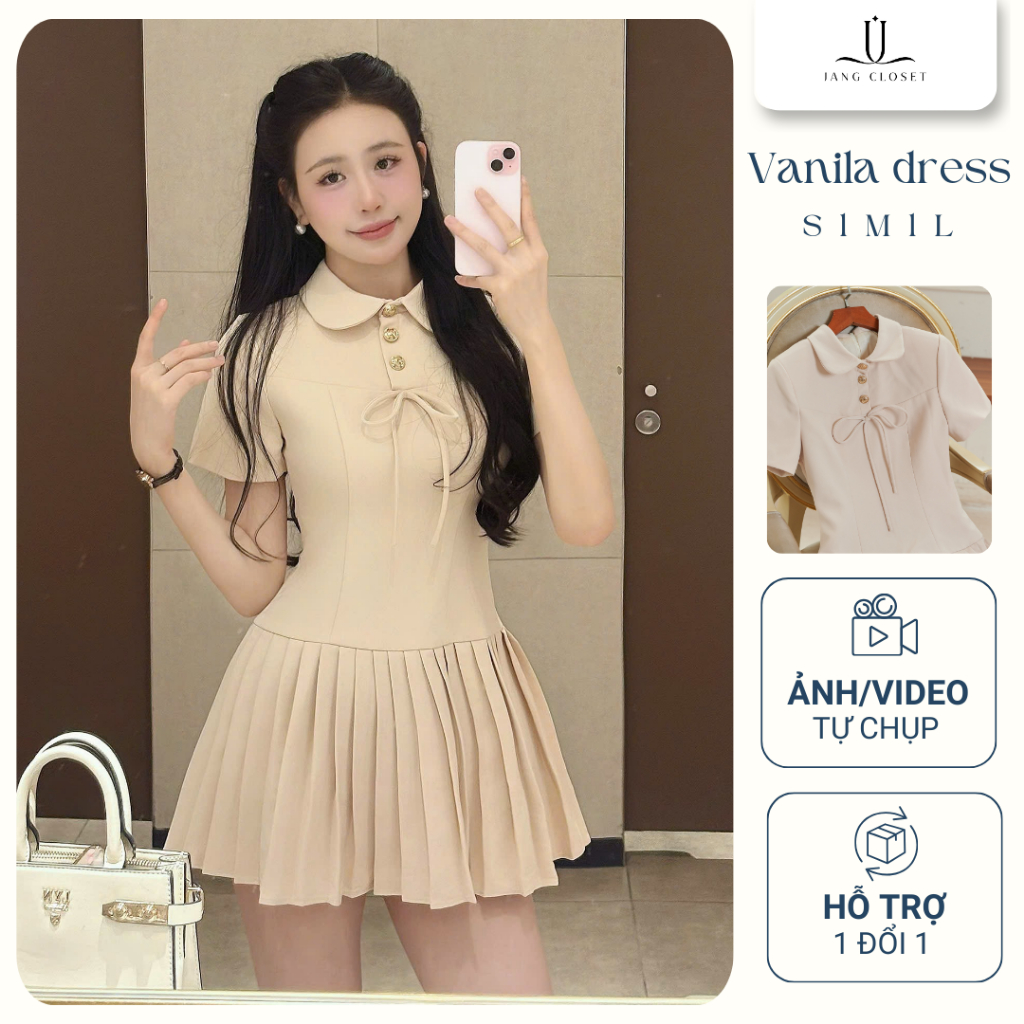 [JANGCLOSET] Váy đầm nữ thiết kế tiểu thư màu trắng kem nơ liền váy Vanila Dress - Jang Closet