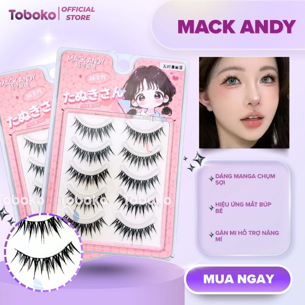 Mi Giả Mack Andy Mắt Búp Bê, Mi Ướt Kiểu Dáng Manga, Đẹp Tự Nhiên - Toboko Store
