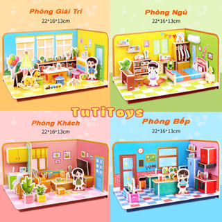 (LOẠI TO) Bộ tranh ghép 3D mô hình ngôi nhà bằng giấy xốp giúp bé phát triển tư duy, sáng tạo, tính kiên trì đồ chơi