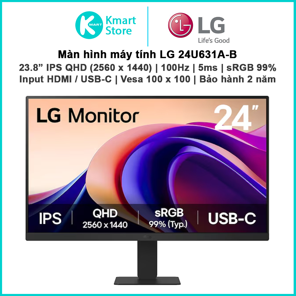 Màn hình máy tính LG 24U631A-B | 23.8" IPS / QHD (2560 x 1440) | 100Hz | 5ms | sRGB 99% | HDMI & USB
