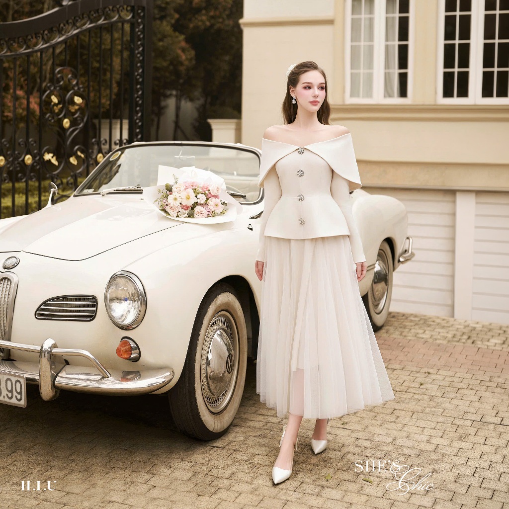 Lana Skirt | Chân váy nữ voan midi dáng dài H.I.U Fashion | thiết kế ly bay bồng bềnh 3 lớp thanh lị