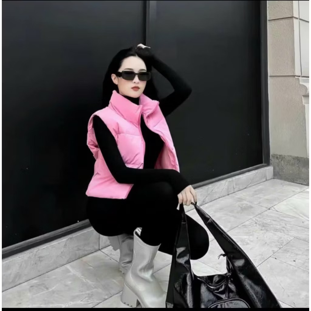 Áo phao gile croptop