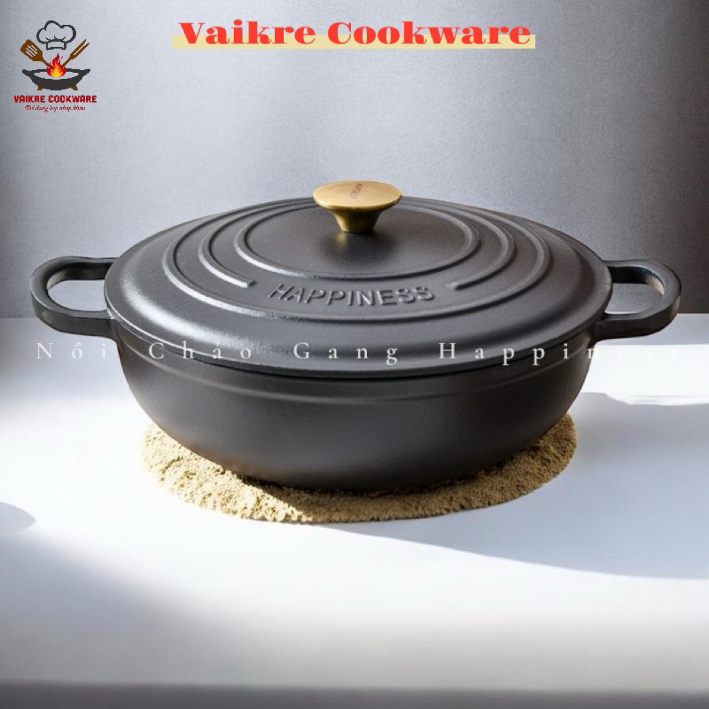 [Happiness] Nồi gang đúc Happiness 30cm 5lit nắp gang cỡ lớn - Nồi gang nấu lẩu, kho cá, hầm xương
