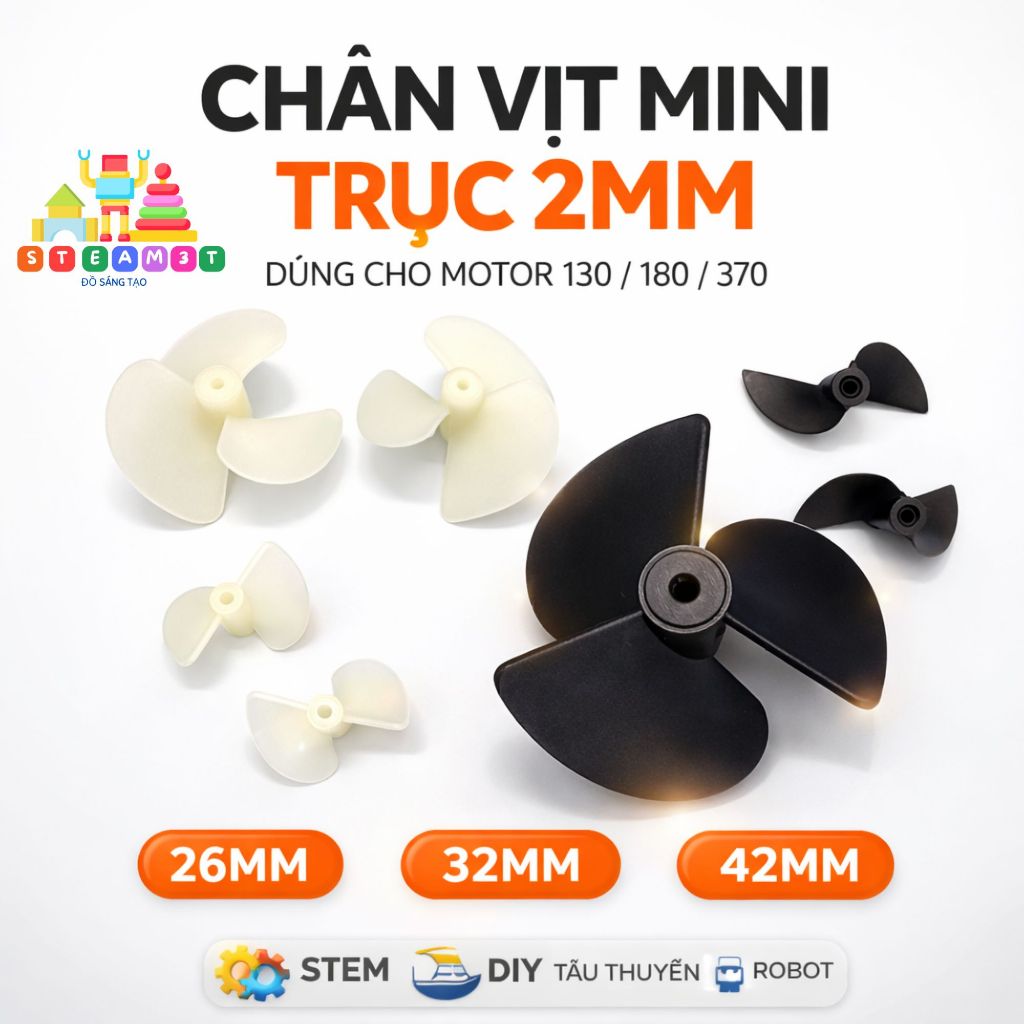 Chân vịt mini trục 2mm đủ loại đường kính 26mm 30mm 36mm 42mm - chân vịt nilon chế thuyền - thuận nghịch