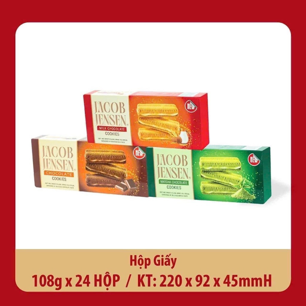 Jacob Jensen Bánh Quy Hộp Giấy 108g x 24 Hộp KT 220 x 92 x 45mmH Vị Chocolate Cookies