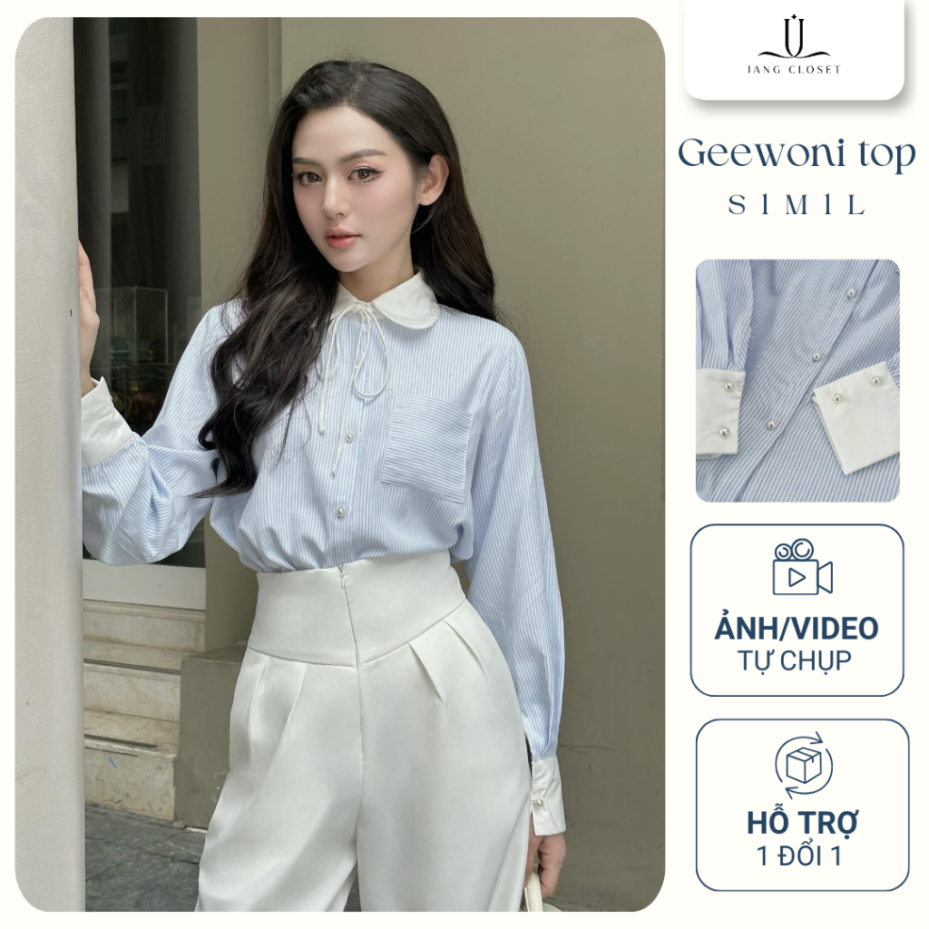 [JANG CLOSET] Sơ mi sọc xanh Jang Closet đi làm đi chơi Geewoni Top