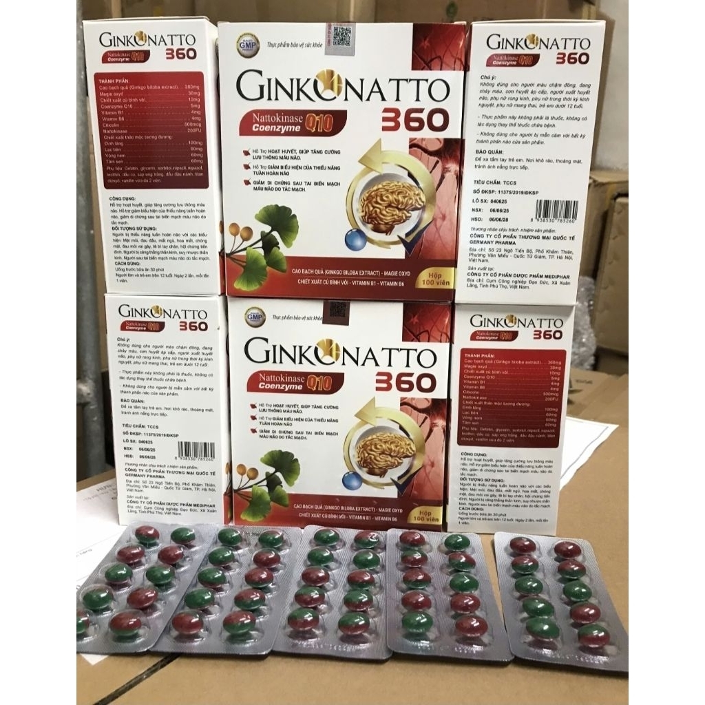 Combo 5 hộp《Date 2028》Ginkgo natto 360mg  hộp 100v hàng chất lượng