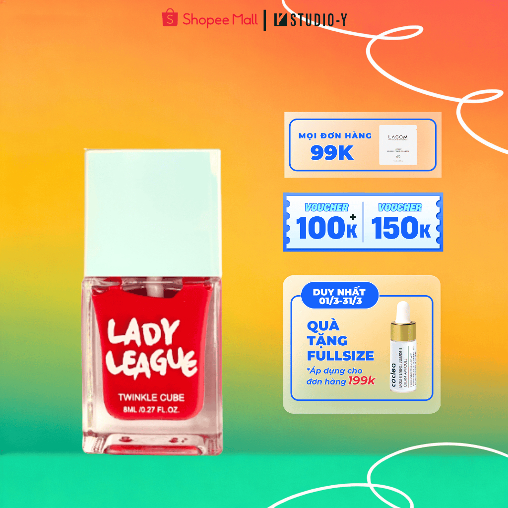 Son môi LADY LEAGUE Twinkle Cube, chất son mềm mịn đều màu, không làm khô môi | STUDIO Y