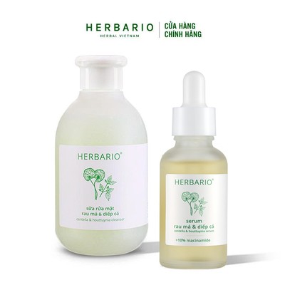 Combo Sữa rửa mặt 200ml + Serum 30ml Rau má & Diếp cá Herbario sạch bụi bẩn, giảm dầu, mụn