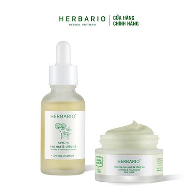 Bộ Serum Rau má & Diếp cá Herbario 30ml + Mặt nạ Rau má & Diếp cá Herbario 30ml sạch mụn thuần chay