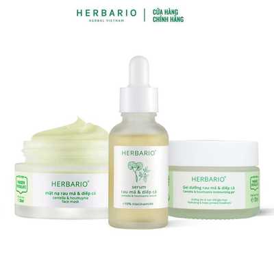 Bộ 3 rau má diếp cá Herbario thuần chay: Mặt nạ 30ml + Serum 30ml + Gel dưỡng 30ml
