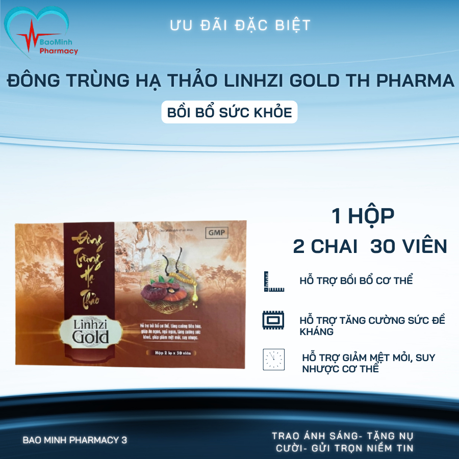 Đông Trùng Hạ Thảo Linhzi Gold TH Pharma Hộp 2 Chai x 30 Viên – Bồi Bổ Sức Khỏe